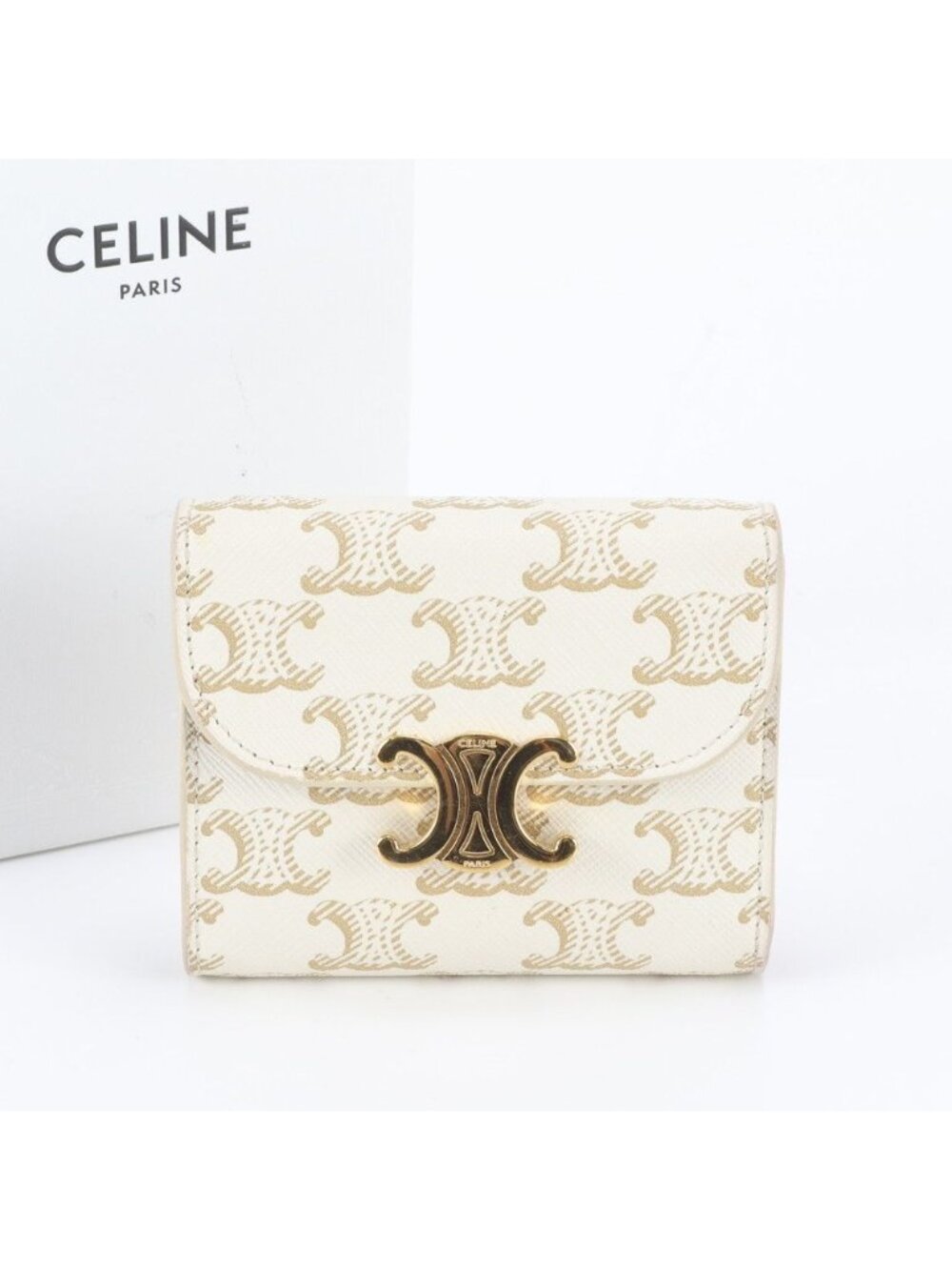 Celine Triomphe Small Flap Wallet Leather Trifold Compact